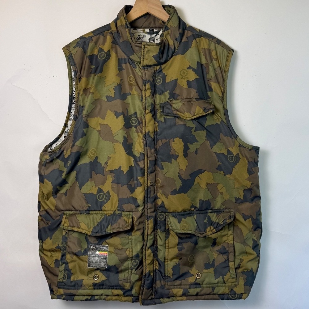 LRG Lifted Research Group Mens Camo‎ Leaf Puffer Vest Green Brown 2XL